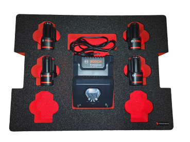 Schaumeinlage für Bosch Ladegerät GAL 12V-40 und 6x Akkus 12V GBA für neue Bosch L-Boxx 102 und 136